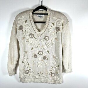 Vintage‎ M.j. Carroll Floral Embroidered Sweater Women’s Size Medium *flaws*